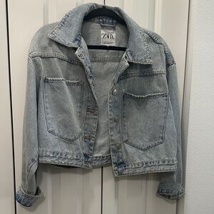 Zara Light Blue Cropped Denim Jacket